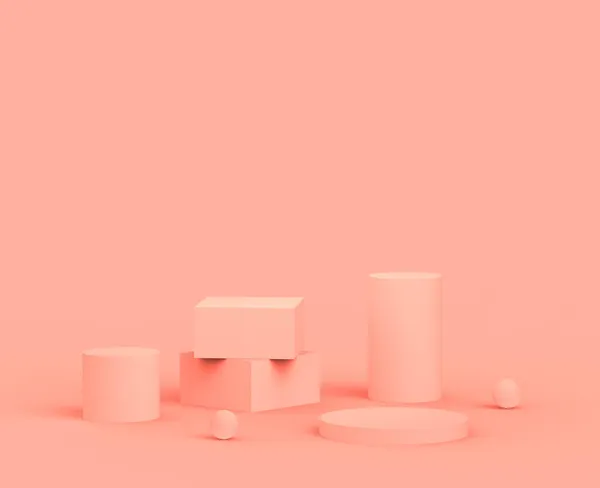 Abstraktní Růžová Broskvová Platforma Minimální Pozadí Studia Vykreslení Geometrického Tvaru — Stock fotografie