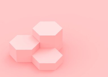 Soyut 3d pembe altıgen podyum minimum stüdyo arkaplanı. 3 boyutlu geometrik şekil çizimi. Kozmetik moda ve sevgililer günü ürünü. 