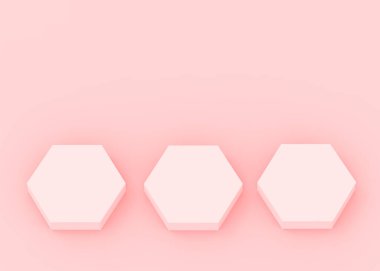 Soyut 3d pembe altıgen podyum minimum stüdyo arkaplanı. 3 boyutlu geometrik şekil çizimi. Kozmetik moda ve sevgililer günü ürünü. 