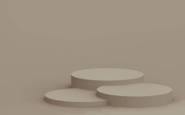 3D kahverengi silindir podyum stüdyo arkaplanı. Soyut 3d geometrik şekil çizimi. Kozmetik parfüm ürünleri için görünüm.