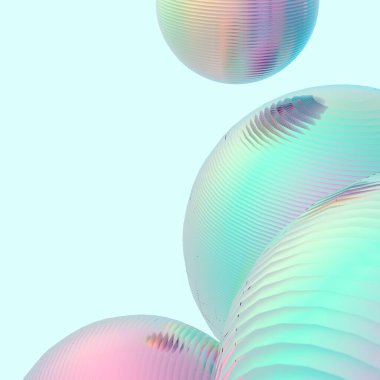 Nane yeşili toplar gümüş renkler izole edilmiş arka plan. Soyut kabarcık parlak pastel 3d geometrik şekil çizimi. 