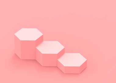Soyut 3d pembe altıgen podyum minimum stüdyo arkaplanı. 3 boyutlu geometrik şekil çizimi. Kozmetik moda ve sevgililer günü ürünü. 