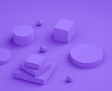 Soyut 3d mor menekşe platform minimum stüdyo arkaplanı. 3 boyutlu geometrik şekil çizimi. Kozmetik ve güzellik ürünleri için görünüm.