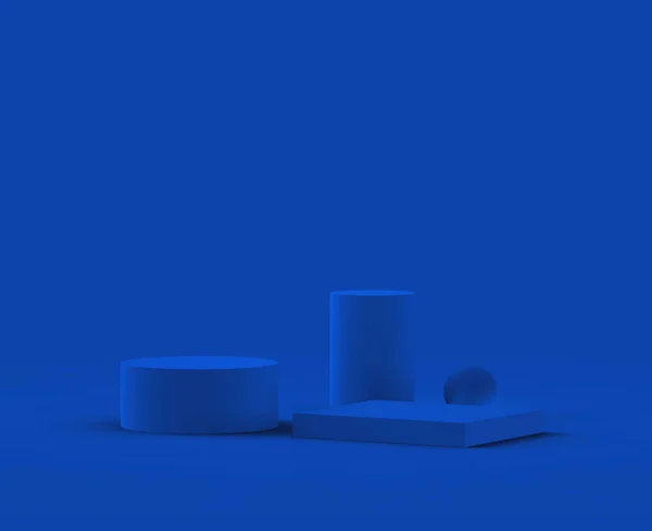 スタジオの背景に3Dブルーの現代的な表彰台最小設計 概要3D形状オブジェクトイラストレンダリング バレンタイン製品の表示 — ストック写真