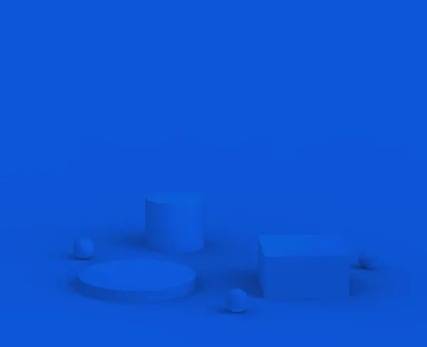 3D蓝领台现代最小设计工作室背景 摘要三维几何形体图解绘制 情人节产品的展示 — 图库照片