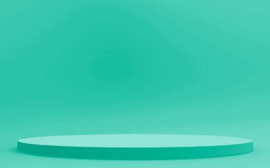 3D yeşil, parlak silindir podyum stüdyo arkaplanı. Soyut 3d geometrik şekil çizimi. Gıda için doğal ürün görüntüsü.