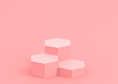 Soyut 3d pembe altıgen podyum minimum stüdyo arkaplanı. 3 boyutlu geometrik şekil çizimi. Kozmetik moda ve sevgililer günü ürünü. 