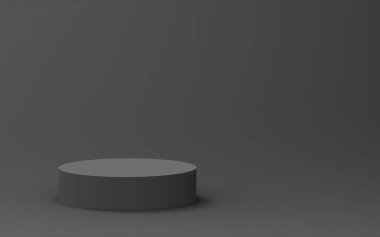 3d gri siyah silindir podyum minimum stüdyo arkaplanı. Soyut 3d geometrik şekil çizimi. İş ürünü sunumu için.
