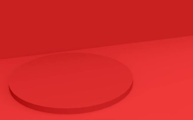 3d kırmızı silindir podyum minimum stüdyo arkaplanı. Soyut 3d geometrik şekil çizimi. Yaz tatili ürünleri için görüntü.