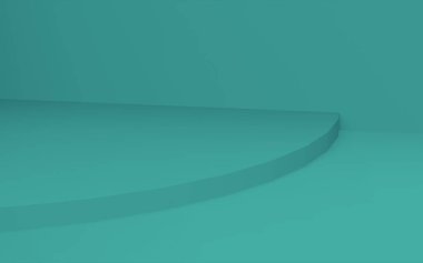 3D yeşil renkli silindir podyum stüdyo arkaplanı. Soyut 3d geometrik şekil çizimi. Kozmetik parfüm için doğal ürün görüntüsü.