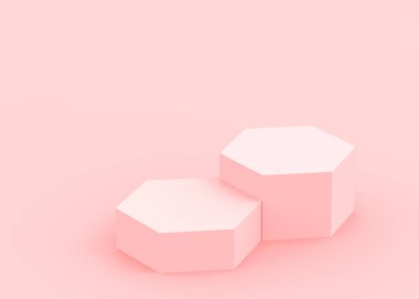 Soyut 3d pembe altıgen podyum minimum stüdyo arkaplanı. 3 boyutlu geometrik şekil çizimi. Kozmetik moda ve sevgililer günü ürünü. 