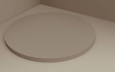 3D kahverengi silindir podyum stüdyo arkaplanı. Soyut 3d geometrik şekil çizimi. Kozmetik parfüm ürünleri için görünüm.