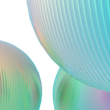 Nane yeşili toplar gümüş renkler izole edilmiş arka plan. Soyut kabarcık parlak pastel 3d geometrik şekil çizimi. 