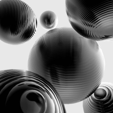 3D metal top, siyah beyaz gradyan renk izole modern arka plan. Soyut kabarcık geometrik şekil nesne çizimi.