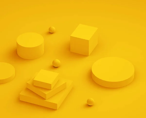 Sarı Podyum Minimum Stüdyo Arka Planı Soyut Geometrik Şekil Çizimi — Stok fotoğraf