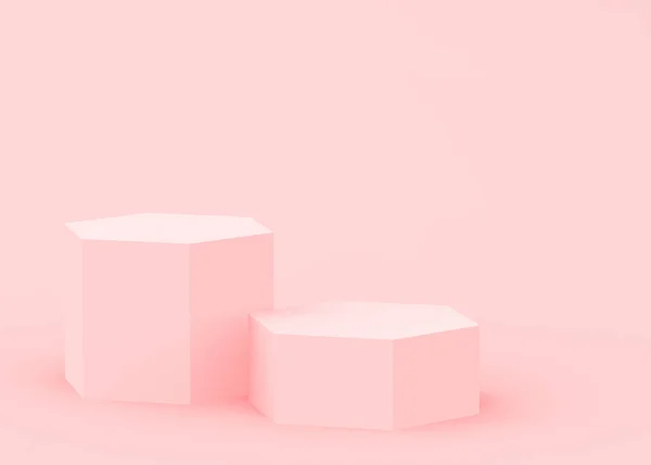 要約3Dピンクの六角形の表彰台最小スタジオ背景 3D形状オブジェクトイラストレンダリング 化粧品ファッションやバレンタイン製品の表示 — ストック写真