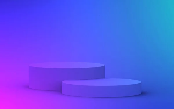 3D紫色のネオンライトシリンダーの表彰台最小スタジオグラデーション暗い色の背景 概要3D形状オブジェクトイラストレンダリング ナイトクラブパーティーや技術製品の表示 — ストック写真
