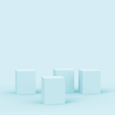 3D mavi parlak sahne sahne stüdyo arkaplanı minimal. Soyut 3d geometrik şekil çizimi. Teknoloji, tıp sektörü ve yaz tatili ürünleri için görüntü.