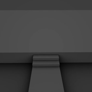 3D siyah gri küp ve küçük podyum stüdyo arka planı. Soyut 3d geometrik şekil çizimi. Çevrimiçi iş ürünü için göster.