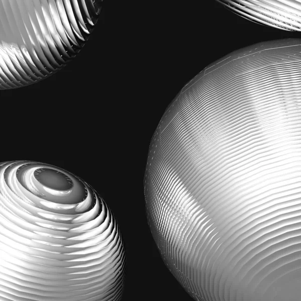 三维金属球 黑白渐变色隔离现代背景 摘要气泡几何形状物体图解绘制 — 图库照片