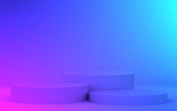 Lila Blau Neonlicht Zylinder Podium Minimalen Studiogradienten Dunklen Farben Hintergrund — Stockfoto