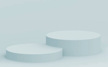 3D gri, parlak silindir podyum stüdyo arka planı. Soyut 3d geometrik şekil çizimi çizimi.