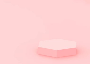 Soyut 3d pembe altıgen podyum minimum stüdyo arkaplanı. 3 boyutlu geometrik şekil çizimi. Kozmetik moda ve sevgililer günü ürünü. 