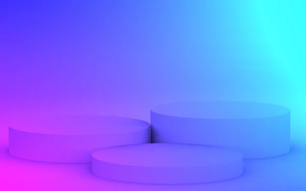 Paars Blauw Neon Licht Cilinder Podium Minimale Studio Gradiënt Donkere — Stockfoto