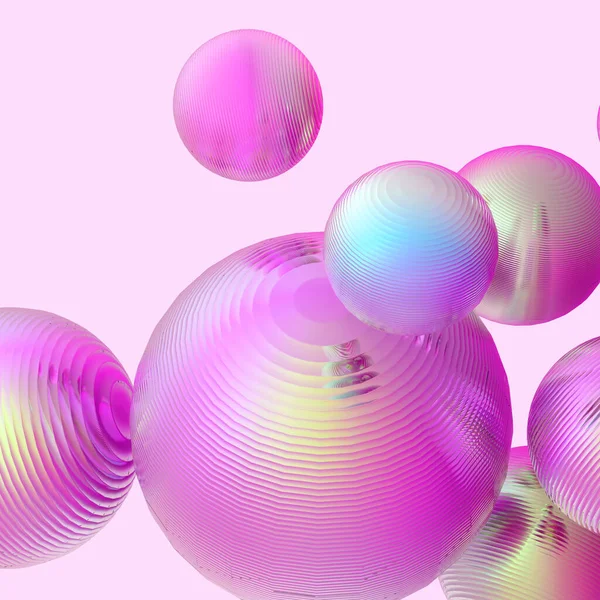 Metalen Stalen Ballen Roze Pastel Gradiënt Kleuren Geïsoleerde Moderne Achtergrond — Stockfoto