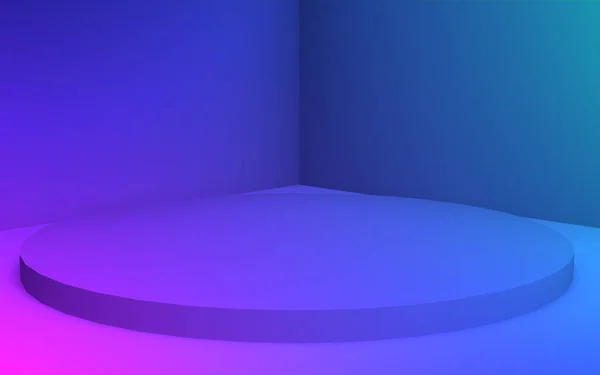 Viola Blu Neon Luce Cilindro Podio Minimale Studio Gradiente Colori — Foto Stock