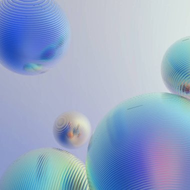 3D metal toplar pastel gradyan renk izole modern arkaplan. Soyut yuvarlak geometrik şekil çizimi çizimi.