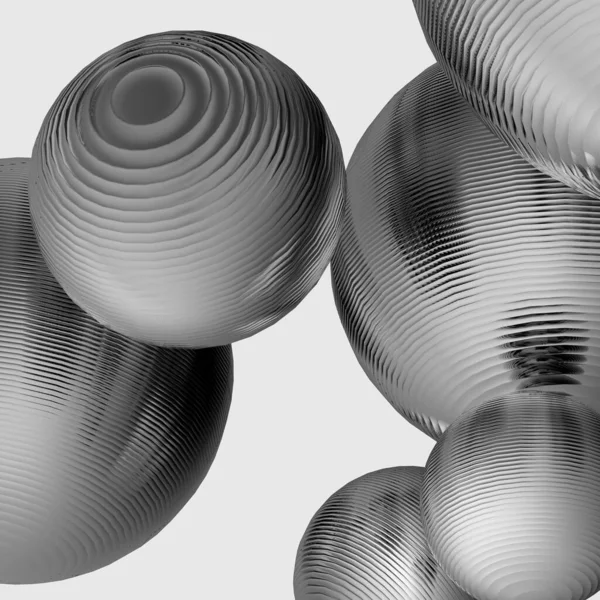 3D金属鋼ボール 黒と白のグラデーション色は 現代の背景を隔離しました 概要バブル幾何学図形オブジェクトイラストレンダリング — ストック写真