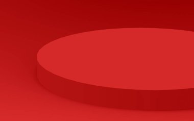 3d kırmızı silindir podyum minimum stüdyo arkaplanı. Soyut 3d geometrik şekil çizimi. Yaz tatili ürünleri için görüntü.