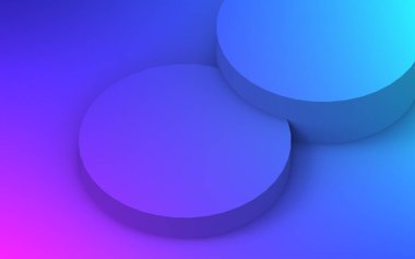 3d mor neon ışıklı silindir podyum minimal stüdyo gradyan koyu renk arka plan. Soyut 3d geometrik şekil çizimi. Gece kulübü partisi ve teknoloji ürünü.