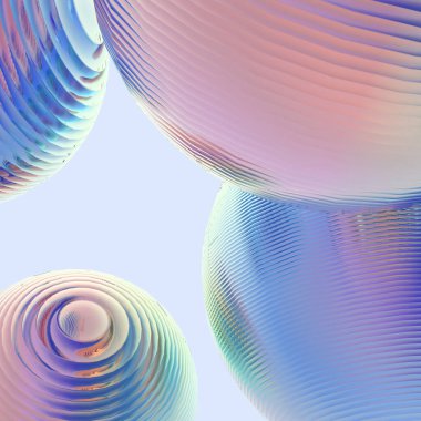 3D metal toplar pastel gradyan renk izole modern arkaplan. Soyut yuvarlak geometrik şekil çizimi çizimi.