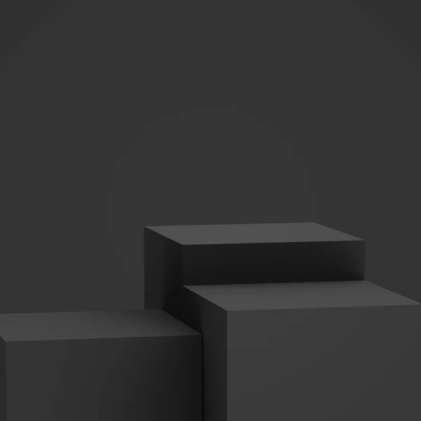 Negro Cubo Gris Caja Podio Escena Mínima Fondo Estudio Abstracto — Foto de Stock