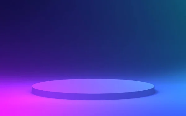 Lila Blau Neonlicht Zylinder Podium Minimalen Studiogradienten Dunklen Farben Hintergrund — Stockfoto