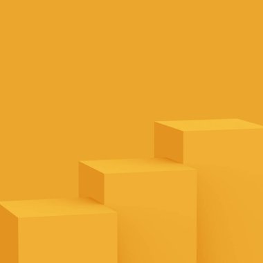 3D sarı podyum sahnesi stüdyo arkaplanı çok az. Soyut 3d geometrik şekil çizimi. Yaz tatili ürünleri için görüntü.