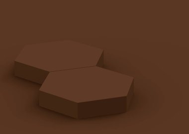 3D kahverengi altıgen podyum stüdyo arka planı. Soyut 3d geometrik şekil çizimi. Kozmetik güzellik ve moda ürünleri için görüntü. Yiyecek ve içecek.. 