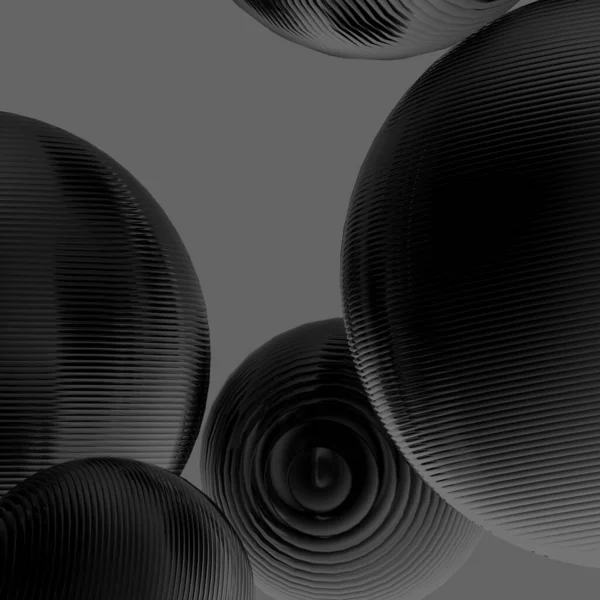 三维金属球 黑色和灰色渐变的色彩隔离了现代背景 摘要气泡几何形状物体图解绘制 — 图库照片