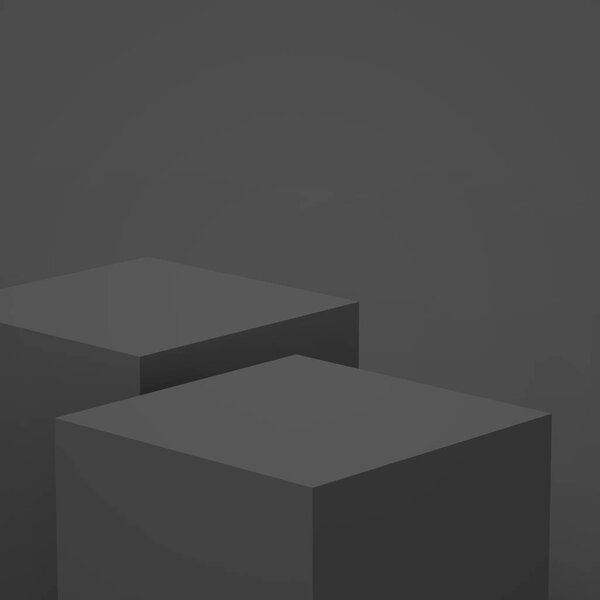 3d black gray cube and box podium minimal scene studio background. Abstract 3d geometric shape object illustration render. Display for online business product.