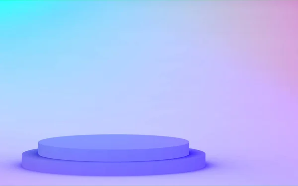 Viola Blu Neon Luce Cilindro Podio Minimale Studio Gradiente Colori — Foto Stock