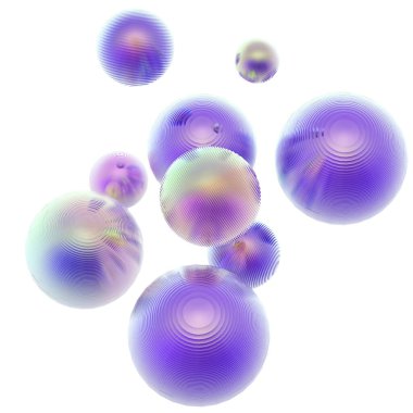 3D metal toplar mor pastel renkler izole edilmiş modern arkaplan. Soyut yuvarlak geometrik şekil çizimi çizimi.