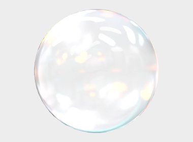 Beyaz arka planda izole edilmiş 3D mavi top kristal eğimli renkler. Soyut kabarcık parlak pastel 3d geometrik şekil çizimi. 