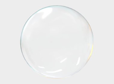 Beyaz arka planda izole edilmiş 3D mavi top kristal eğimli renkler. Soyut kabarcık parlak pastel 3d geometrik şekil çizimi. 