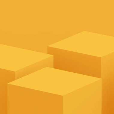 3D sarı podyum sahnesi stüdyo arkaplanı çok az. Soyut 3d geometrik şekil çizimi. Yaz tatili ürünleri için görüntü.