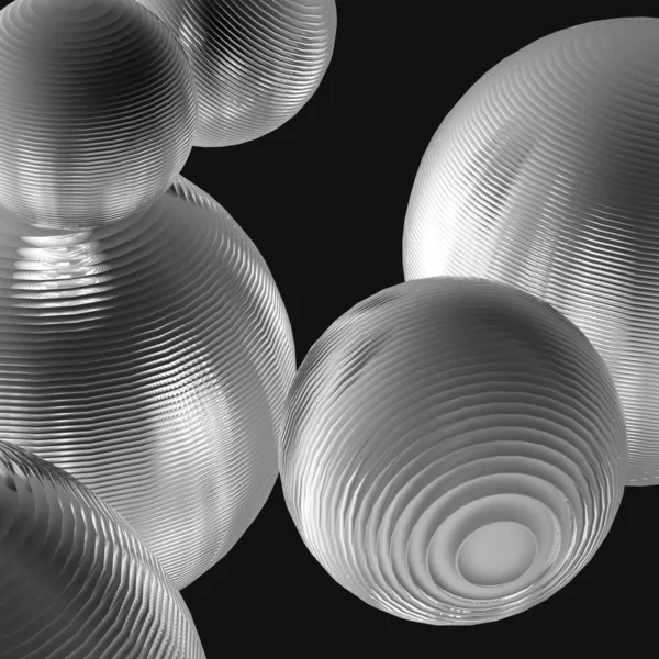 3D金属鋼ボール 黒と白のグラデーション色は 現代の背景を隔離しました 概要バブル幾何学図形オブジェクトイラストレンダリング — ストック写真