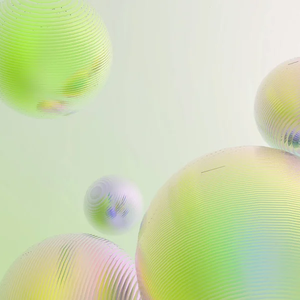 三维金属球绿色粉红灰泥梯度色隔离现代背景 抽象圆形几何物体图解绘制 — 图库照片