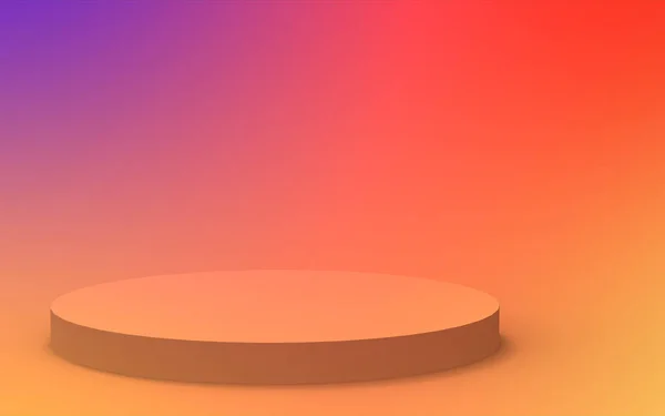 3D黄色橙色和紫色霓虹灯圆柱形讲台最小演播室渐变色彩背景 摘要三维几何形体图解绘制 夏季假日产品的展示 — 图库照片
