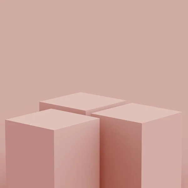 3Dほこりっぽいピンクのキューブとボックス表彰台最小限のシーンスタジオの背景 概要3D形状オブジェクトイラストレンダリング ナチュラルカラートーン — ストック写真